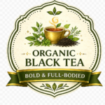 Premium Black Tea badge representing rich organic loose- leaf black tea with a bold, full-bodied flavour and timeless tea craftsmanship.