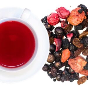 Very Berry Blueberry with white tea cup and saucer