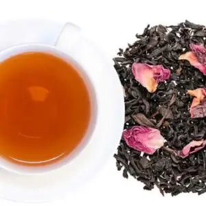 Rose Black Tea and white tea cup.