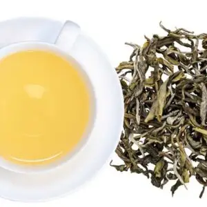 Organic White Monkey tea with a white cup