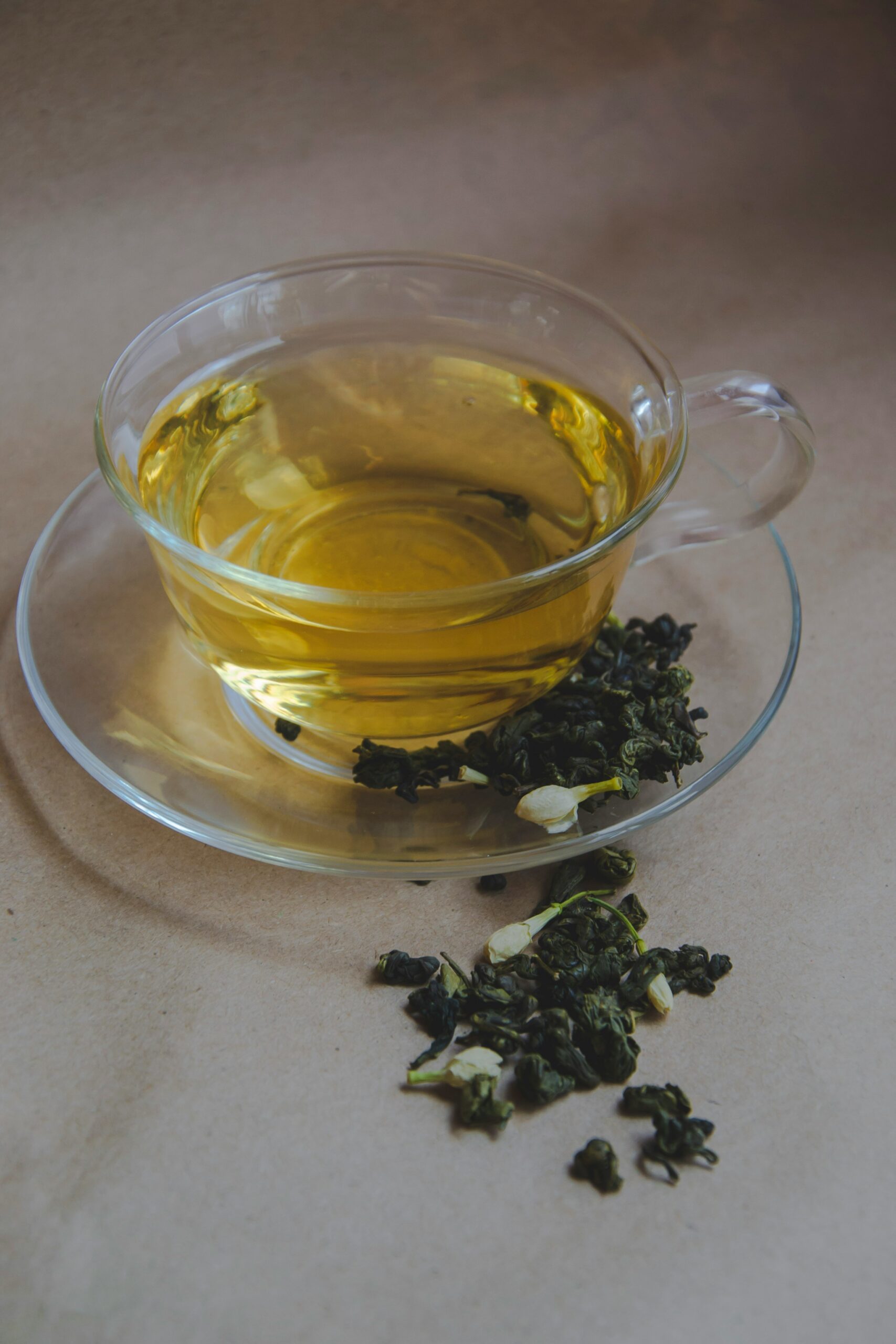 A cup of organic green tea with jasmine