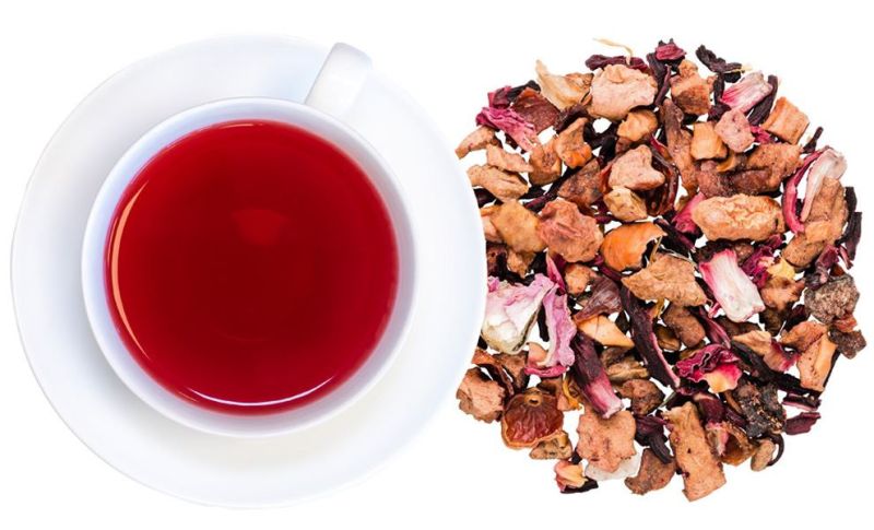 Organic Citrus Sunrise fruit infusion with lemon peel, lime peel, apple, rosehips, currants, and hibiscus, carefully selected by Tealicious Tea BouTEAque.