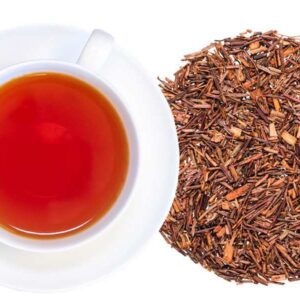 Premium Organic Rooibos badge representing authentic South African naturally caffeine-free loose-leaf tea.